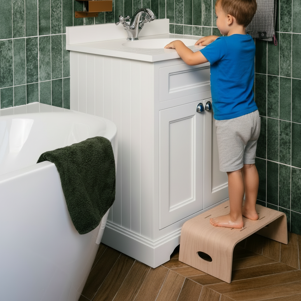 marche pied en bois pour salle de bain lavabo évier enfant