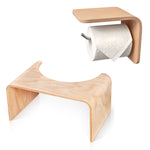 Paket – Toilettenhocker aus Holz + passender Toilettenpapierhalter