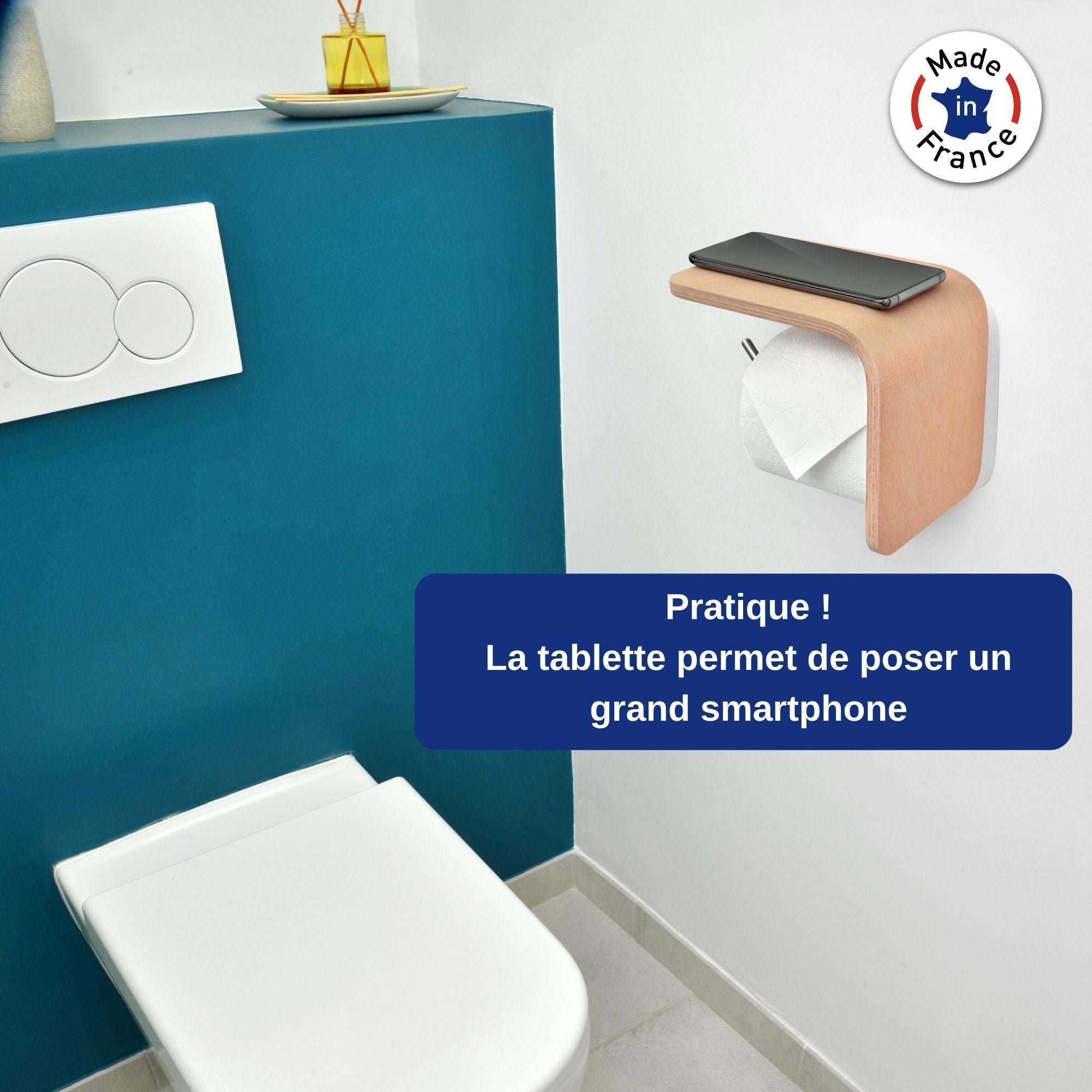 porte papier toilette en bois mural tablette smartphone