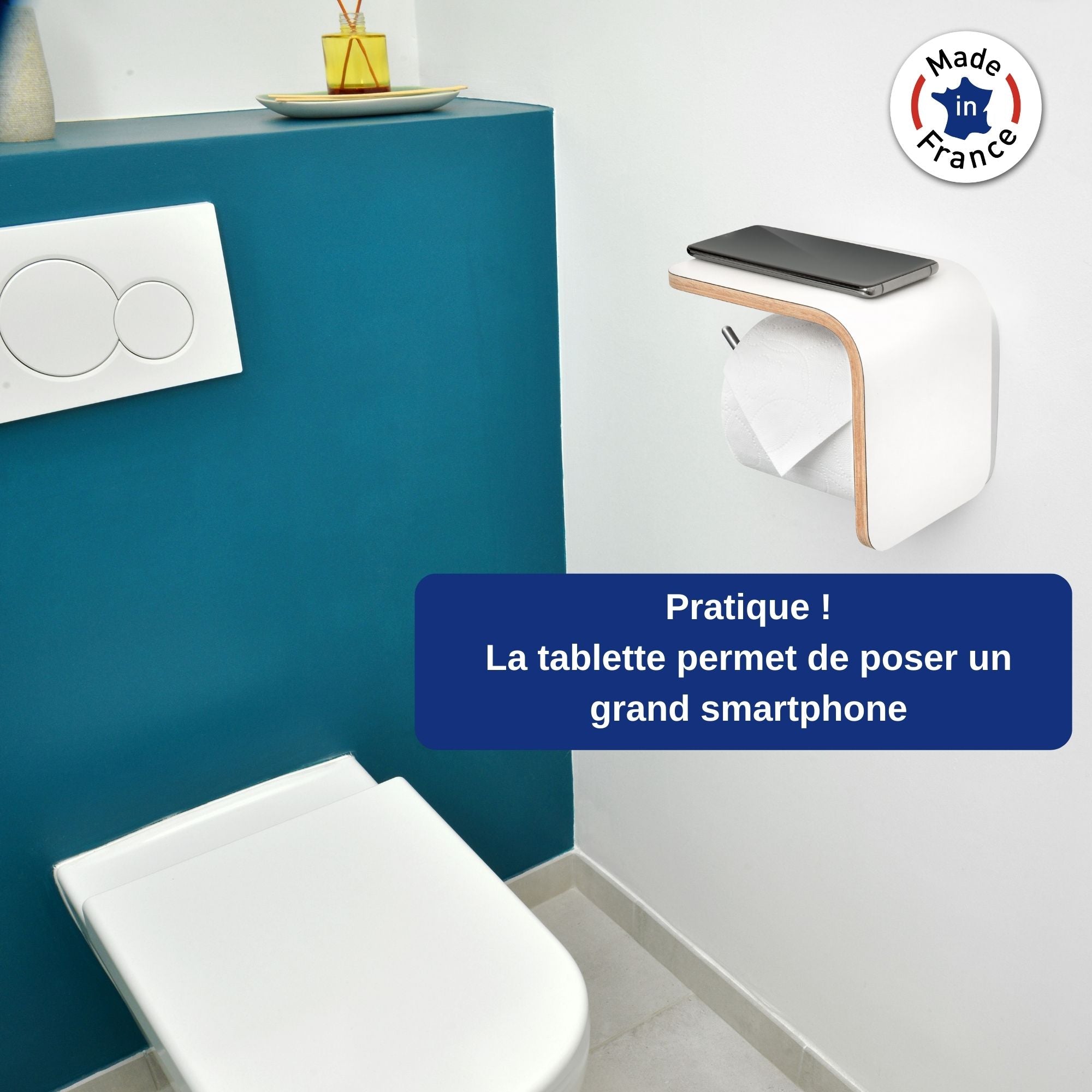 porte papier toilette en bois avec support étagère blanc