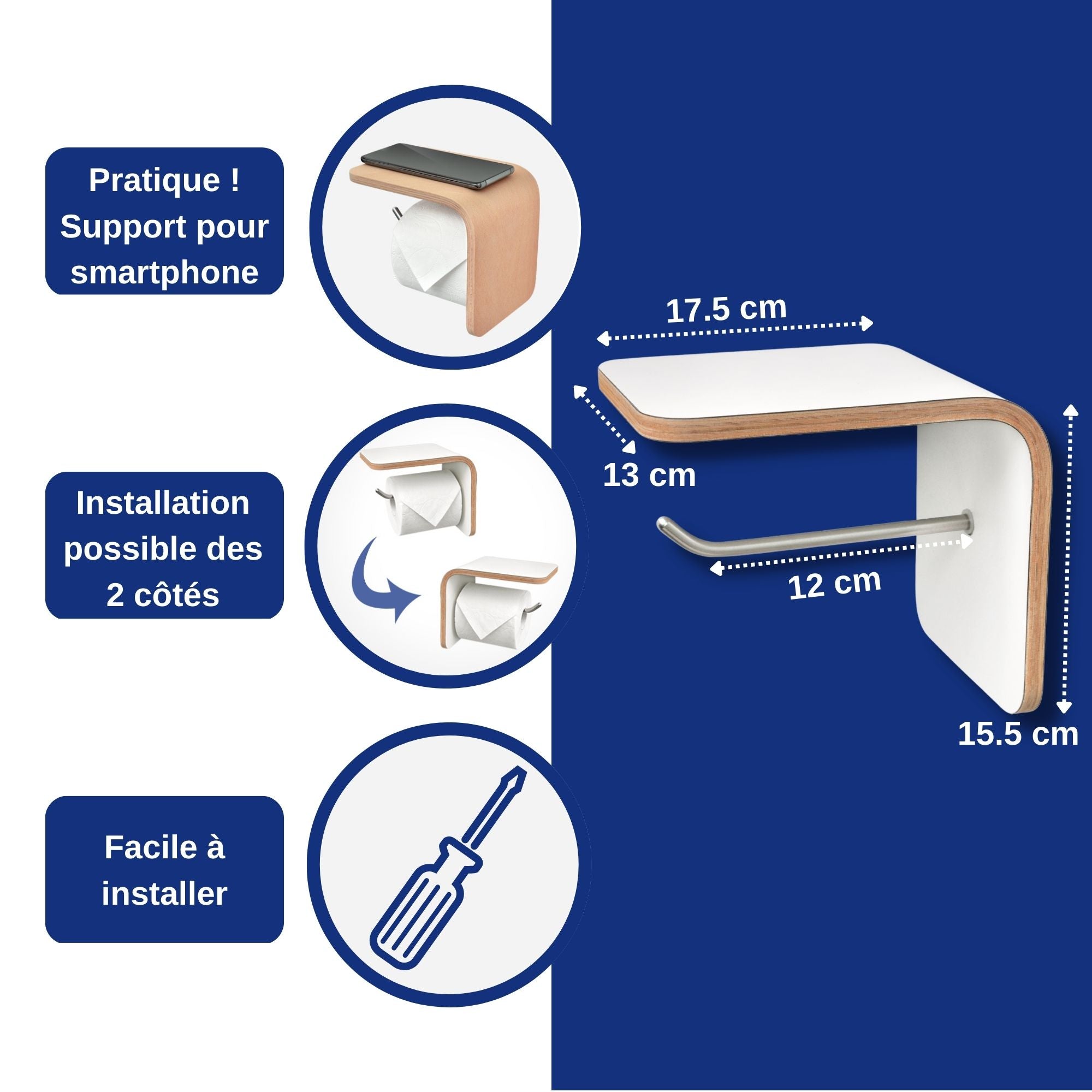 porte papier toilette en bois avec support étagère blanc