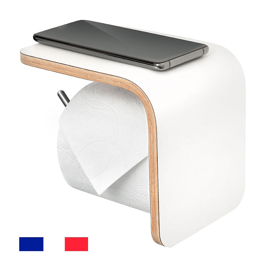 Porte Papier Toilette en Bois Blanc mural avec Tablette